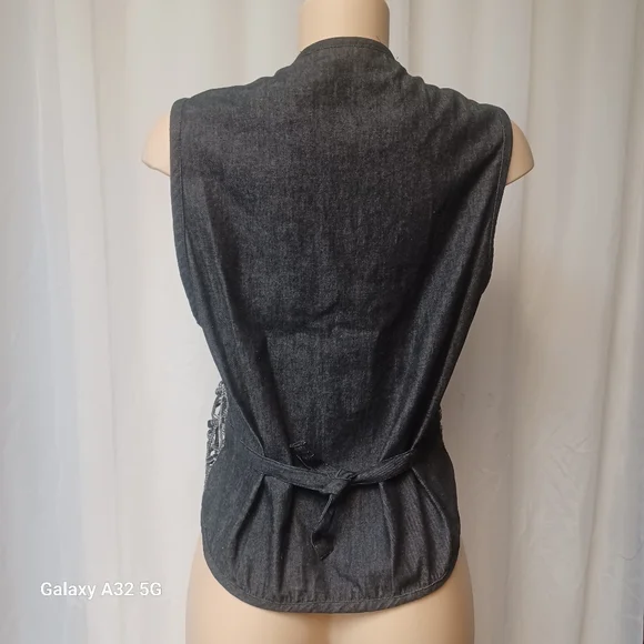STUDIO COLLECTION Vtg SIZE M Black and White Denim Jean Waistcost Vest - Picture 7 of 11